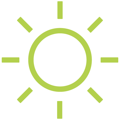 Rein dekoratives Element. Zu sehen ist ein grünes Icon, welches die Sonne als Piktogramm zeigt.